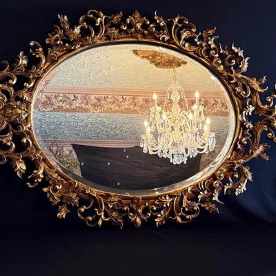 Vintage Ornate Gilt Gold Oval Mirror 