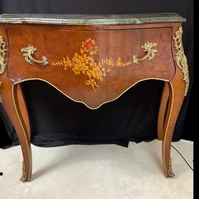 Vintage Louis XV Style Marble Top Marquerty Side Table