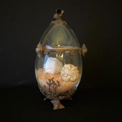 19“ Castilian Lidded Glass Egg Urn