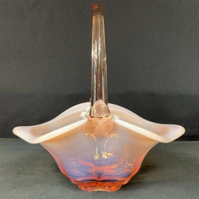Duncan & Miller Canterbury Pink Opalescent Glass Basket 