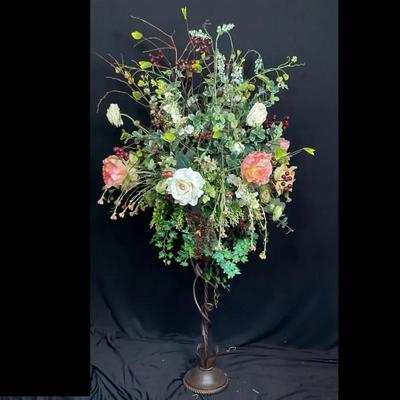 Large Metal And Glass Faux Flower Arrangement
