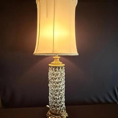 Hollywood Regency Vintage Crystal & Brass Lamp #2