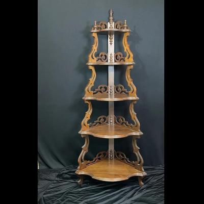 Victorian Walnut Ornate Five Tier Corner Etagere