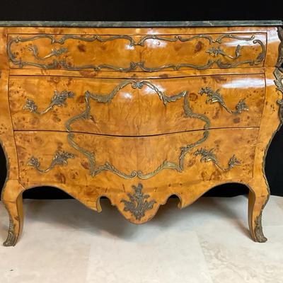 Vintage Louis XV 3 Drawer Marble Top Dresser