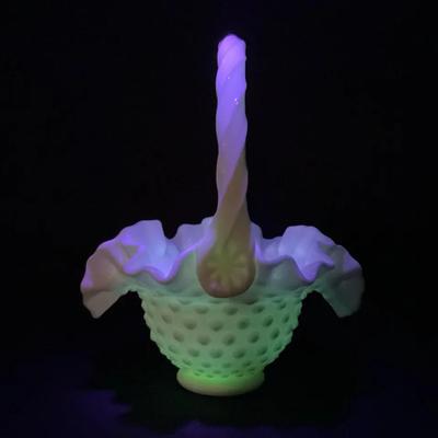 Fenton Uranium Milk Glass Hobnail Basket