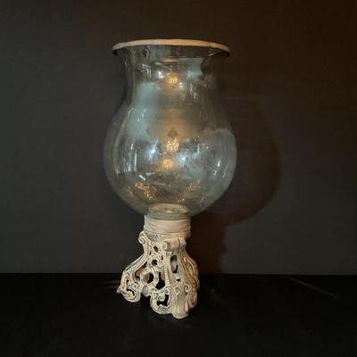 Large Hurricane Candle Holder With Metal Base