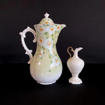 Victoria Czechoslovakia Bud Vase & A Porcelain Pitcher