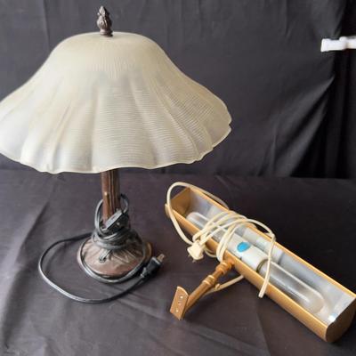 Two Vintage Lamps Featuring A Frosted  Glass Lampshade