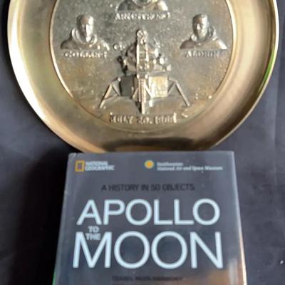 Apollo 11 Brass Plaque and National Geographic Book On Apollo 11