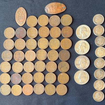 40 Wheat Pennies 4 Quarters And 8 Dimes