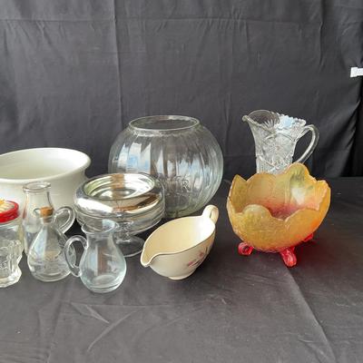 Vintage glass featuring Jeanette glass Lombardi Amberina