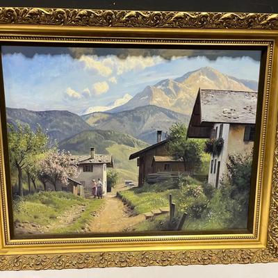 Snow Capped Mountain & Meadow Painting By Danish Artist Neils Walseth