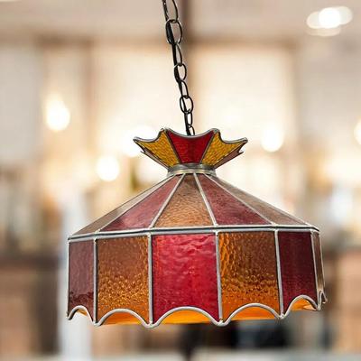 Vintage Stained Glass Hanging Pendant Lamp 