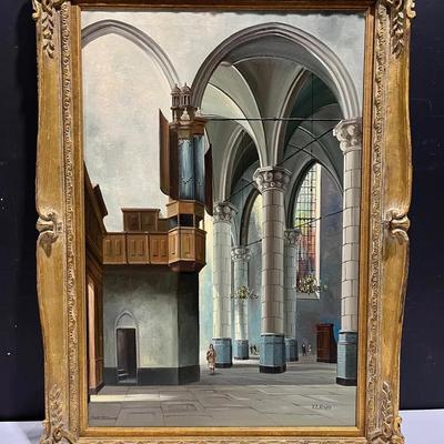 Amsterdam Cathedral Oil Painting Signed By S J Dispo