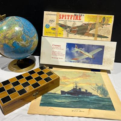 1942-44 Northern Pump Co Ship Illustration Collection, Model Airplanes, Globe & Chess Set