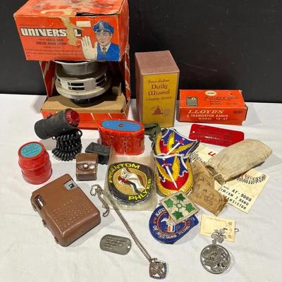  Vintage Personal Items, Burglar Alarm, Transistor Radios, Patches & More