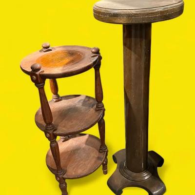 Ethan Allen ‘70’s Old Tavern 3Tier Plant Stand & Early 20th Century Pedestel