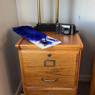 Wood Two Drawer Filing Cabinet, Desk Lamp and More