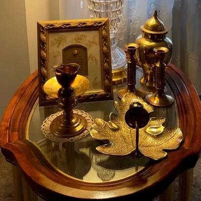 Glass Lamp and Brass Decor