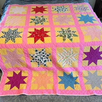 Pink Starburst Hand Made Quilt 