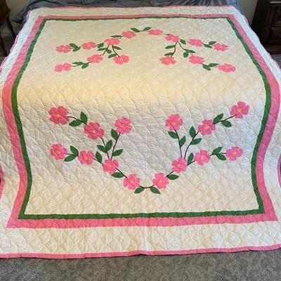 Pink Floral Hand Made Quilt 