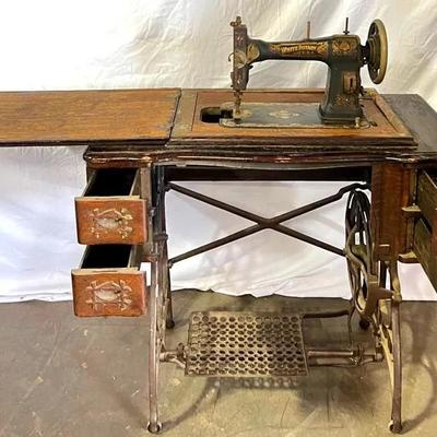 Antique “White Rotary” Treadle Sewing Machine & Cabinet