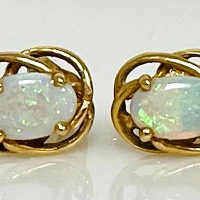 14K Gold Opal Stud Earrings