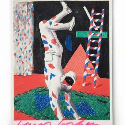 Sale Photo Thumbnail #90: DAVID HOCKNEY 1988 HAND SIGNED HARLEQUIN POSTCARD