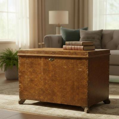 Sale Photo Thumbnail #88: ANTIQUE ENGLISH SCUMBLE TRUNK ORIGINAL PAINT