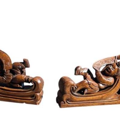 Sale Photo Thumbnail #116: PAIR HAND CARVED CHINESE FIGURAL CORBELS