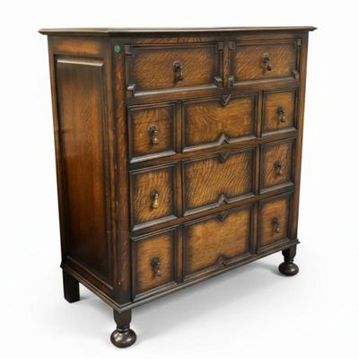 Sale Photo Thumbnail #4: ANTIQUE ENGLISH OAK JACOBEAN STYLE CHEST OF DRAWERS