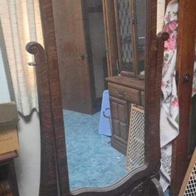 Antique Victorian Tiger oak Cheval mirror