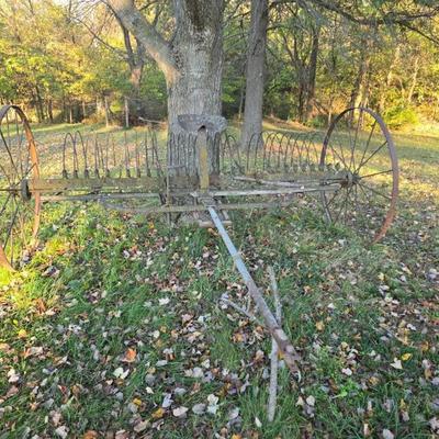 Antique horse-drawn hay rake