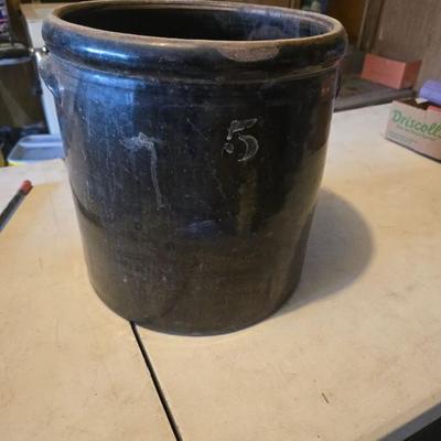 Vintage 5 Gallon Brown Crock 