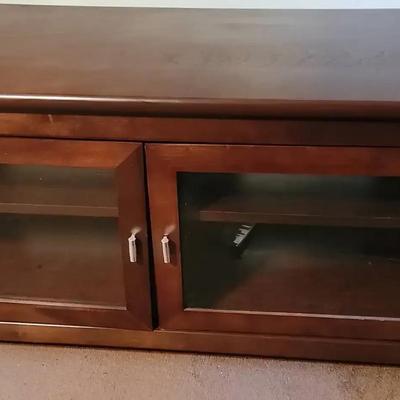 Wooden TV Stand with Double Glass Doors