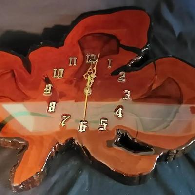 Signed Vintage Live Edge Wood Wall Clock by Homer Willhide