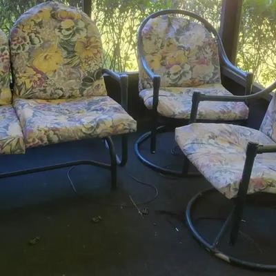 Patio Rocking Loveseat and Swivel Chair Set