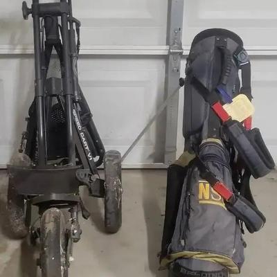 Golf Bag with Stand and Sun Mountain Speed Cart V1