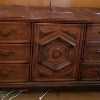Large Wooden Dresser with Decorative Front Panel