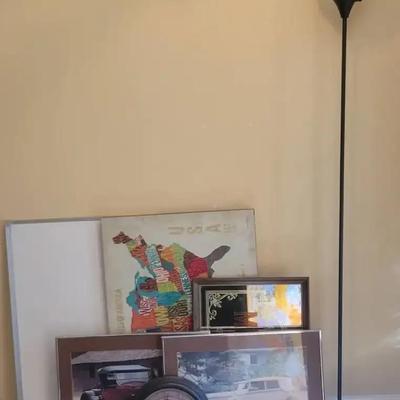 Office Decor Collection with Floor Lamp, Clock, and Wall Art