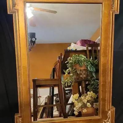 Large Ornate Gilded Wooden Mirror with Heavy Frame