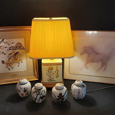 Oriental-Inspired Décor Collection Featuring Lamp, Artwork & Ginger Jars