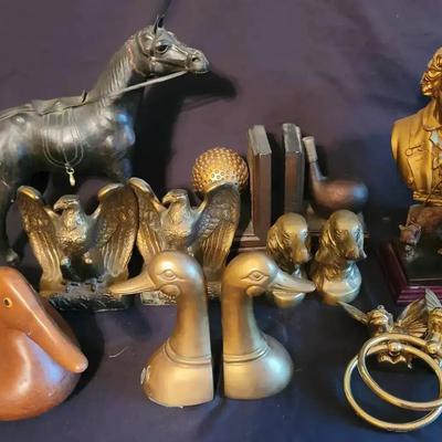 Bronze and Wooden Sculptures, Bookends, and Figurines