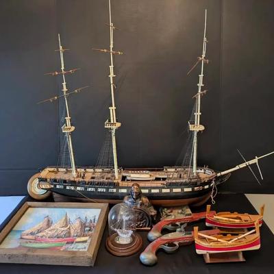 Nautical Collection Featuring Signed Painting by Ulrick Auguste, USS Constitution Replica & More