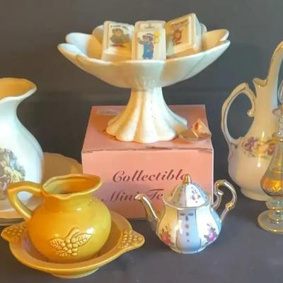 Ceramic and Glass Pitchers, Vase, and Collectible Mini Teapot