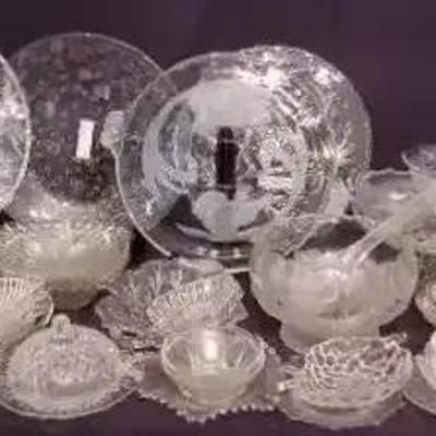 Huge Assorted Etched and Depression, Hobknob style glassware. 