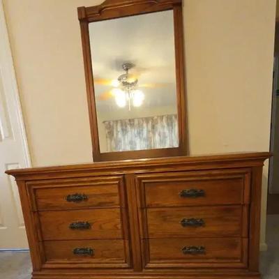 Solid Wood Dresser with Mirror and Brass Handles