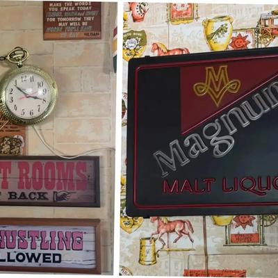 Magnum Malt Liquor Sign, Bar Clock & Decorative Bar Signs