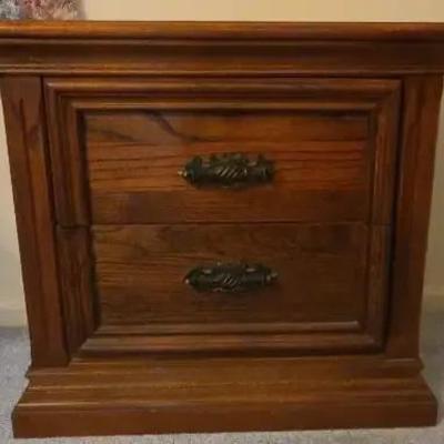 Vintage Solid Wood Nightstand with Brass Handles