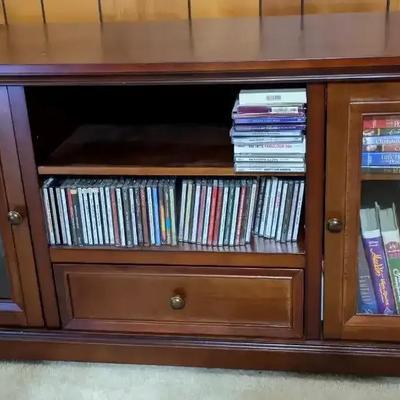 Wooden Entertainment Center with Beveled Glass Doors and Storage (Items Inside Not Included)